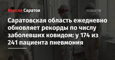 Саратовская область ежедневно обновляет рекорды по числу заболевших ковидом: у 174 из 241 пациента пневмония - nversia.ru - Саратовская обл. - Саратов