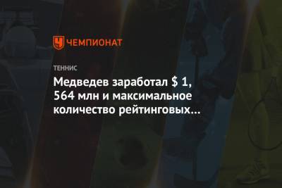 Рафаэль Надаль - Даниил Медведев - Тим Доминик - Николай Давыденко - Медведев заработал $ 1,564 млн и максимальное количество рейтинговых очков на ATP Finals - championat.com - Австрия - Россия - Лондон