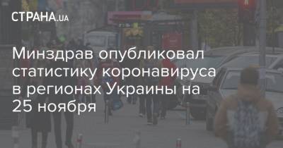 Минздрав опубликовал статистику коронавируса в регионах Украины на 25 ноября - strana.ua - Украина - Киев - Киевская обл. - Запорожская обл. - Ивано-Франковская обл. - Волынская обл. - Днепропетровская обл. - Винницкая обл. - Житомирская обл. - Закарпатская обл. - Донецкая обл.