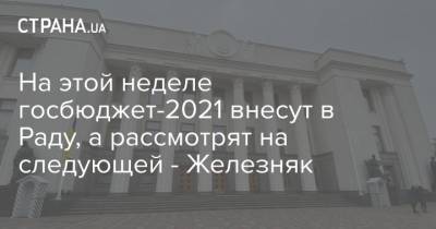 Ярослав Железняк - На этой неделе госбюджет-2021 внесут в Раду, а рассмотрят на следующей - Железняк - strana.ua - Украина