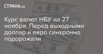 Курс валют НБУ на 27 ноября. Перед выходными доллар и евро синхронно подорожали - strana.ua - Украина