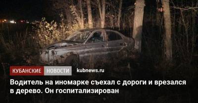Водитель на иномарке съехал с дороги и врезался в дерево. Он госпитализирован - kubnews.ru - станица Кущевская