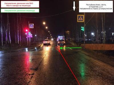 В Инте переходивший дорогу на красный свет пешеход в ДТП получил увечья - komiinform.ru - респ. Коми