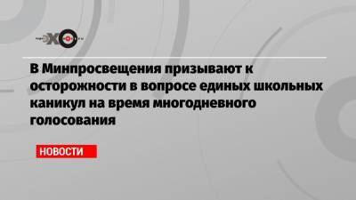 Элла Памфилова - В Минпросвещения призывают к осторожности в вопросе единых школьных каникул на время многодневного голосования - echo.msk.ru