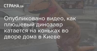Опубликовано видео, как плюшевый динозавр катается на коньках во дворе дома в Киеве - strana.ua - Киев