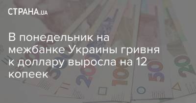 В понедельник на межбанке Украины гривня к доллару выросла на 12 копеек - strana.ua