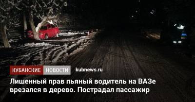 Лишенный прав пьяный водитель на ВАЗе врезался в дерево. Пострадал пассажир - kubnews.ru - район Гулькевичский