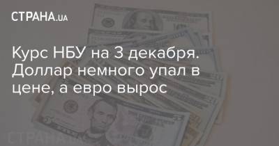 Курс НБУ на 3 декабря. Доллар немного упал в цене, а евро вырос - strana.ua - Украина