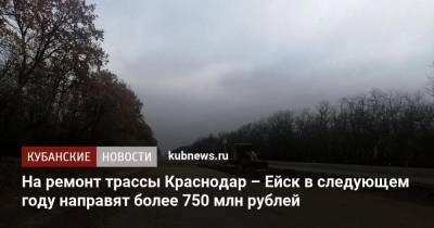 Александр Трембицкий - На ремонт трассы Краснодар – Ейск в следующем году направят более 750 млн рублей - kubnews.ru - Краснодар - Ейск - Тимашевск