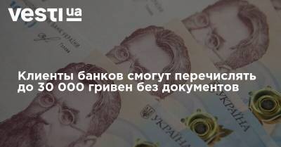 Клиенты банков смогут перечислять до 30 000 гривен без документов - vesti.ua - Украина
