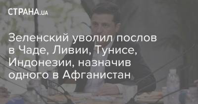 Владимир Зеленский - Зеленский уволил послов в Чаде, Ливии, Тунисе, Индонезии, назначив одного в Афганистан - strana.ua - Украина - Таджикистан - Афганистан - Ливия - Тунис - Тунисская Респ. - Чад - Индонезия - с. 2010 Года - Посол