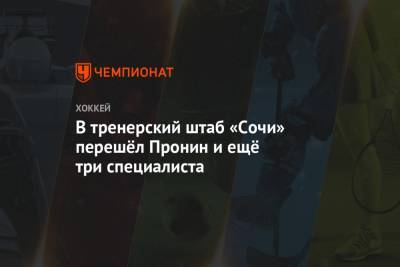 Александр Андриевский - Вадим Тарасов - Павел Смирнов - В тренерский штаб «Сочи» перешёл Пронин и ещё три специалиста - championat.com - Сочи