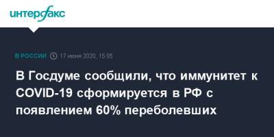 Леонид Огуль - В Госдуме сообщили, что иммунитет к COVID-19 сформируется в РФ с появлением 60% переболевших - interfax.ru - Москва - Россия