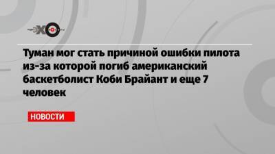Коби Брайант - Туман мог стать причиной ошибки пилота из-за которой погиб американский баскетболист Коби Брайант и еще 7 человек - echo.msk.ru - США