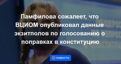 Элла Памфилова - Памфилова сожалеет, что ВЦИОМ опубликовал данные экзитполов по голосованию о поправках в конституцию - news.mail.ru