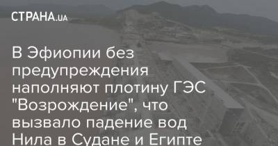 В Эфиопии без предупреждения наполняют плотину ГЭС "Возрождение", что вызвало падение вод Нила в Судане и Египте - strana.ua - Египет - Судан - Эфиопия