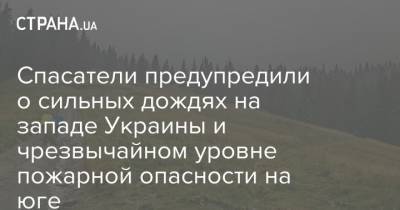 Спасатели предупредили о сильных дождях на западе Украины и чрезвычайном уровне пожарной опасности на юге - strana.ua - Украина - Крым - Ивано-Франковская обл. - Николаевская обл. - Запорожье - Хмельницкая обл. - Львовская обл. - Херсонская обл. - Донецкая обл.