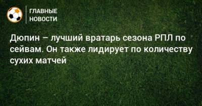 Юрий Дюпин - Гиорги Шелия - Дюпин – лучший вратарь сезона РПЛ по сейвам. Он также лидирует по количеству сухих матчей - bombardir.ru