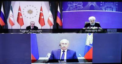 Владимир Путин - Реджеп Тайип Эрдоган - Хасан Рухани - Президенты Ирана, России и Турции провели онлайн-саммит по Сирии - dialog.tj - Россия - США - Сирия - Турция - Иран