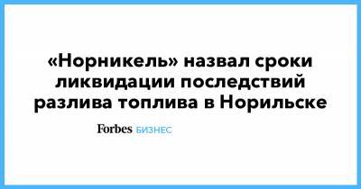 «Норникель» назвал сроки ликвидации последствий разлива топлива в Норильске - forbes.ru - Норильск