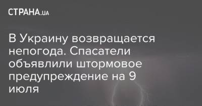 Наталья Диденко - В Украину возвращается непогода. Спасатели объявлили штормовое предупреждение на 9 июля - strana.ua - Украина - Киев - Гсчс