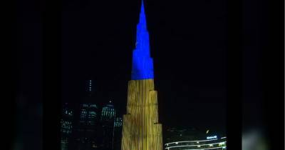 Самый высокий небоскреб мира зажегся цветами украинского флага (видео) - fakty.ua - Украина - Киев - Эмираты