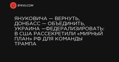 Януковича — вернуть, Донбасс — объединить, Украина —федерализировать: в США рассекретили «мирный план» РФ для команды Трампа - bykvu.com - Россия - США - Украина - Киев - Луганская обл. - Донецкая обл.
