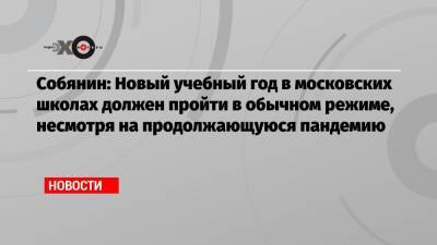 Собянин: Новый учебный год в московских школах должен пройти в обычном режиме, несмотря на продолжающуюся пандемию - echo.msk.ru - Москва - Сергей Собянин