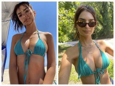 Эмили Ратаковски - Emily Ratajkowski - Грудь Эмили Ратаковски едва не выпала из купальника на пляже - 7info.ru