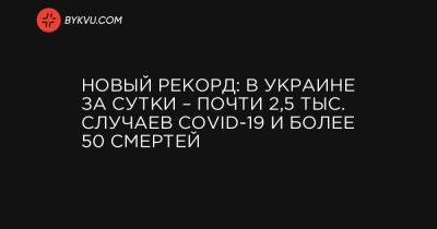 Новый рекорд: в Украине за сутки – почти 2,5 тыс. случаев COVID-19 и более 50 смертей - bykvu.com - Украина - Киев - Ивано-Франковская обл. - Харьковская обл. - Хмельницкая обл. - Тернопольская обл. - Одесская обл. - Львовская обл. - Закарпатская обл.