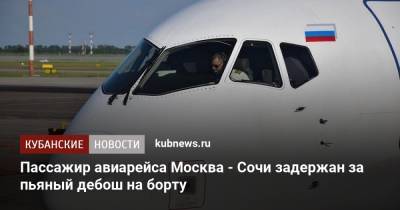 Пассажир авиарейса Москва - Сочи задержан за пьяный дебош на борту - kubnews.ru - Москва - Сочи