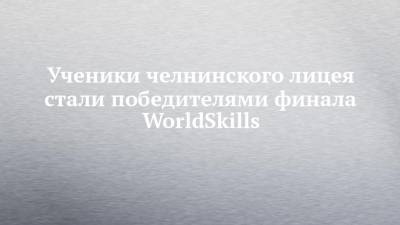 Ученики челнинского лицея стали победителями финала WorldSkills - chelny-izvest.ru - Казань
