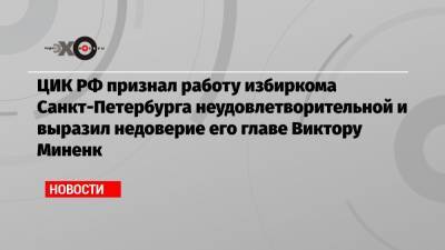 Элла Памфилова - ЦИК РФ признал работу избиркома Санкт-Петербурга неудовлетворительной и выразил недоверие его главе Виктору Миненк - echo.msk.ru - Россия - Санкт-Петербург