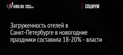 Загруженность отелей в Санкт-Петербурге в новогодние праздники составила 18-20% — власти - ivbg.ru - Москва - Россия - Санкт-Петербург - Екатеринбург - Новосибирск - Пермь - Якутск - Чита - Отели