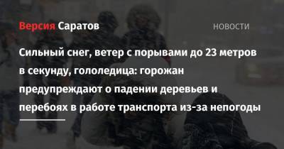 Сильный снег, ветер с порывами до 23 метров в секунду, гололедица: горожан предупреждают о падении деревьев и перебоях в работе транспорта из-за непогоды - nversia.ru - Саратовская обл.