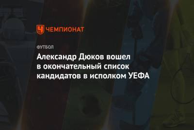 Александр Дюков - Александр Дюков вошел в окончательный список кандидатов в исполком УЕФА - championat.com - Санкт-Петербург