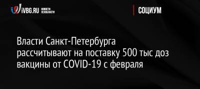 Олег Эргашев - Власти Санкт-Петербурга рассчитывают на поставку 500 тыс доз вакцины от COVID-19 с февраля - ivbg.ru - Санкт-Петербург
