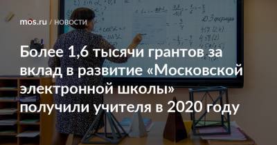 Более 1,6 тысячи грантов за вклад в развитие «Московской электронной школы» получили учителя в 2020 году - mos.ru - Москва