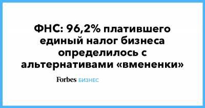 ФНС: 96,2% платившего единый налог бизнеса определилось с альтернативами «вмененки» - forbes.ru - Патент