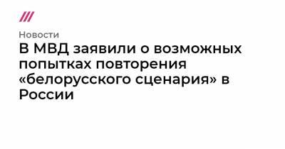Алексей Навальный - В МВД заявили о возможных попытках повторения «белорусского сценария» в России - tvrain.ru - Белоруссия - Киргизия