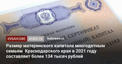 Размер материнского капитала многодетным семьям Краснодарского края в 2021 году составляет более 134 тысяч рублей - kubnews.ru - Краснодарский край