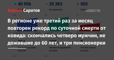 В регионе уже третий раз за месяц повторен рекорд по суточной смерти от ковида: скончались четверо мужчин, не дожившие до 60 лет, и три пенсионерки - nversia.ru - Саратовская обл.