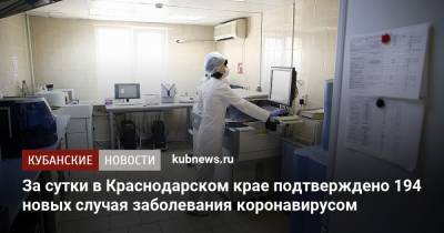 За сутки в Краснодарском крае подтверждено 194 новых случая заболевания коронавирусом - kubnews.ru - Краснодарский край