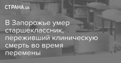 В Запорожье умер старшеклассник, переживший клиническую смерть во время перемены - strana.ua - Запорожье
