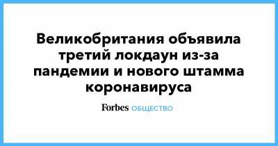 Борис Джонсон - Великобритания объявила третий локдаун из-за пандемии и нового штамма коронавируса - forbes.ru - Англия