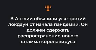 Борис Джонсон - В Англии объявили уже третий локдаун от начала пандемии. Он должен сдержать распространение нового штамма коронавируса - hromadske.ua - Англия