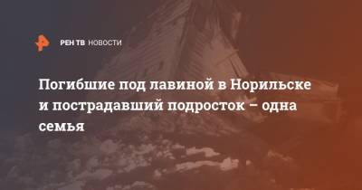 Погибшие под лавиной в Норильске и пострадавший подросток – одна семья - ren.tv - Красноярский край - Норильск