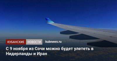 С 9 ноября из Сочи можно будет улететь в Нидерланды и Иран - kubnews.ru - Австрия - Норвегия - Россия - Сочи - Краснодарский край - Швеция - Иран - Словения - Голландия - Тегеран - Тунис - Таиланд - Амстердам - Багамы - Оман