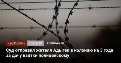 Суд отправил жителя Адыгеи в колонию на 3 года за дачу взятки полицейскому - kubnews.ru - Россия - респ. Адыгея - Следственный Комитет
