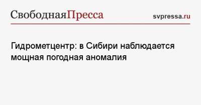 Роман Вильфанд - Гидрометцентр: в Сибири наблюдается мощная погодная аномалия - svpressa.ru - Россия - Красноярский край - респ. Саха